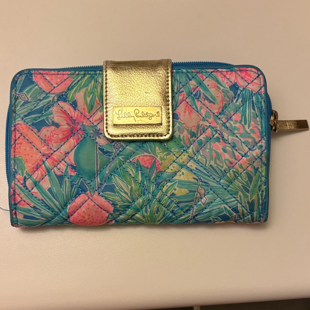 Lilly Pulitzer Blue and Pink Wallet with Tropical Print